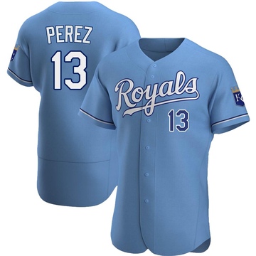 Men's Kansas City Royals Salvador Perez Majestic White Alternate Los Reales  Flex Base Player Jersey with World Series Commemorative Patch