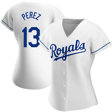 Men's Kansas City Royals Salvador Perez Majestic White Alternate Los Reales  Flex Base Player Jersey with World Series Commemorative Patch