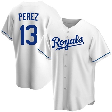 Men's Kansas City Royals Salvador Perez Majestic White Alternate Los Reales  Flex Base Player Jersey with World Series Commemorative Patch